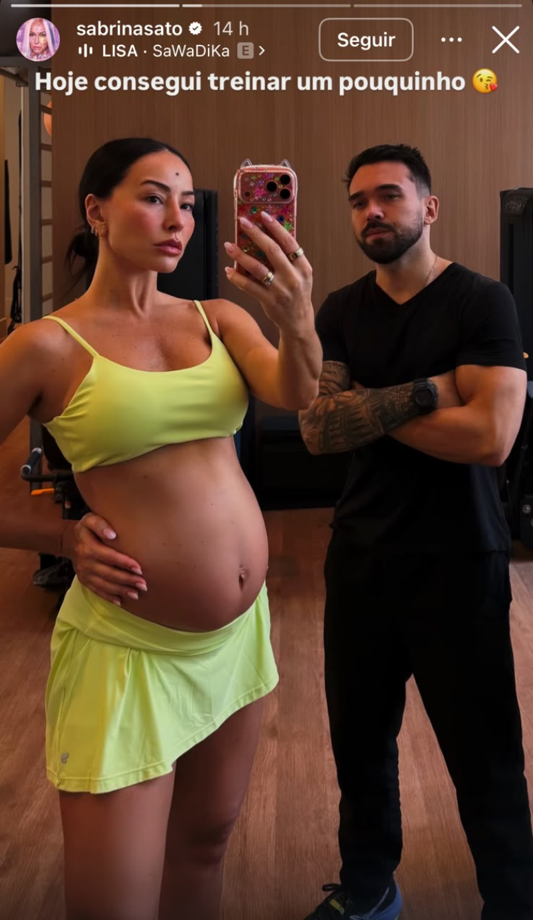 Sabrina Sato exibe no Instagram barrigão de gravidez após treino