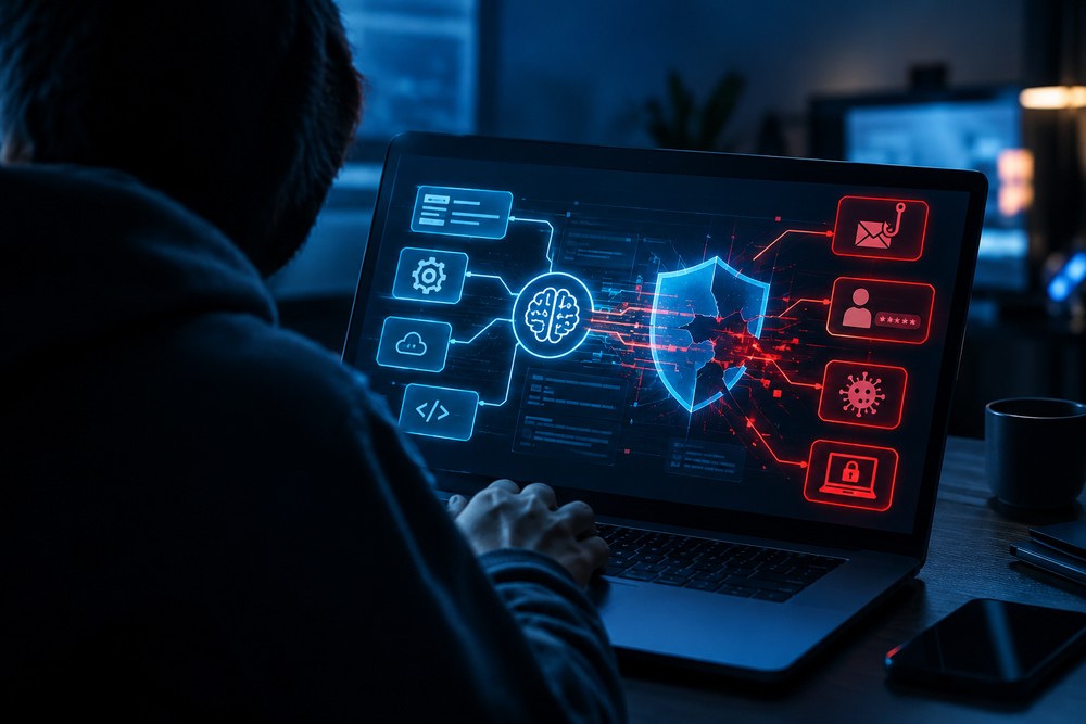Criminosos usam inteligência artificial para automatizar etapas de golpes e tornar ataques cibernéticos mais rápidos e escaláveis — Foto: Imagem gerada por IA/OpenAI