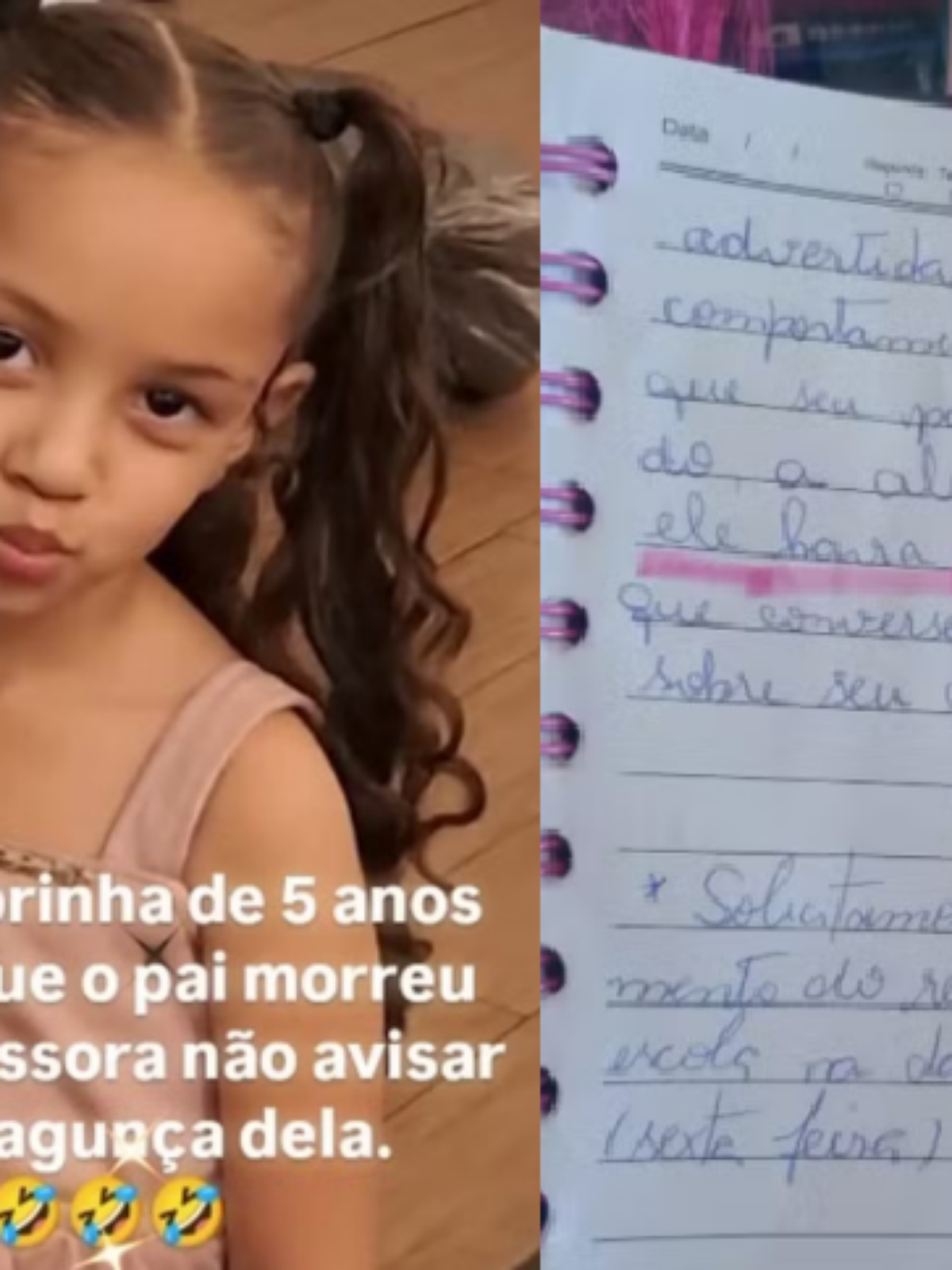 Menina inventa morte do pai para evitar bronca da professora e viraliza na web