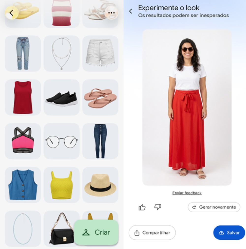 Ferramenta permite selecionar diferentes peças para montar um look — Foto: Reprodução/Paola Mansur