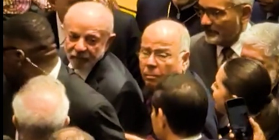 Lula olha para tr&aacute;s, mas n&atilde;o cumprimenta Marco Rubio durante Assembleia Geral da ONU Foto: Reprodu&ccedil;&atilde;o/Redes Sociais