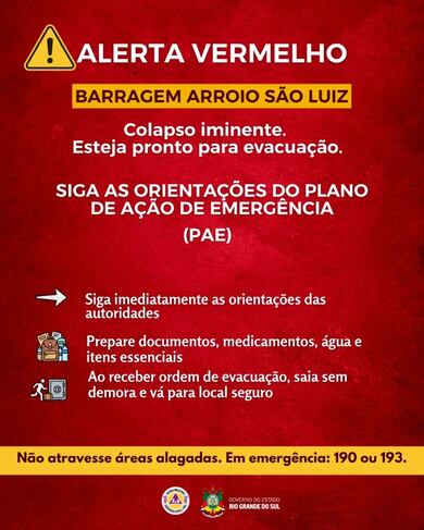 Barragem com trincas entra em alerta de colapso e tira 170 pessoas de casa na Serra do RS