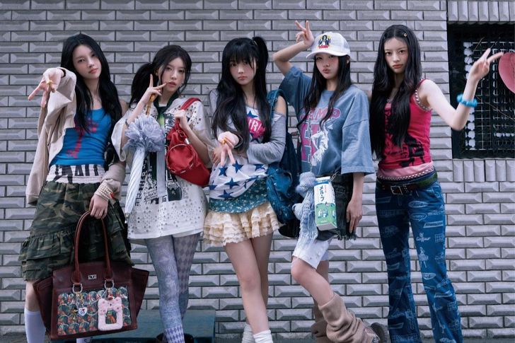 From left are K-pop girl group Illit members Yunah, Moka, Wonhee, Iroha and Minju. Courtesy of Belift Lab