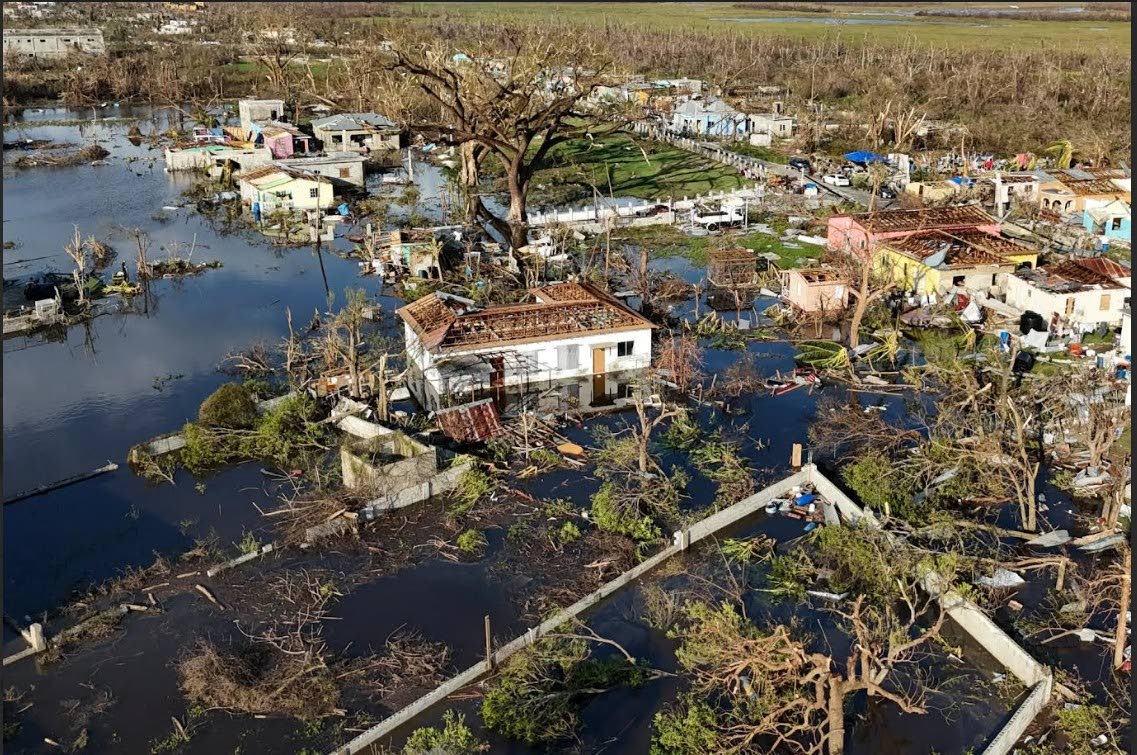 An aerial view of Black River, Jamaica in the aftermath of Hurricane Melissa on Thursday, October 30, 2025.