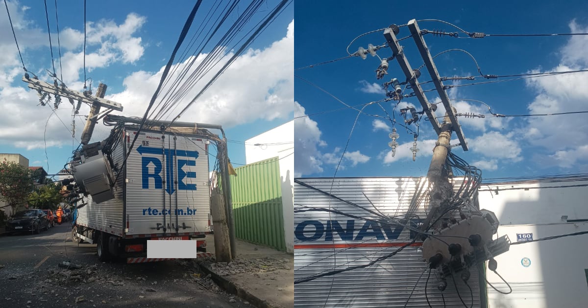 Caminhão derruba poste, deixa três pessoas presas em veículo e 55 imóveis sem luz em BH