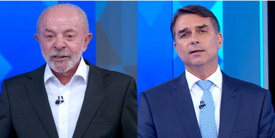 Lula (PT) vai sem gravata ao debate, Fl&aacute;vio (PL) escolhe usar o acess&oacute;rio Foto: Reprodu&ccedil;&atilde;o/Globo