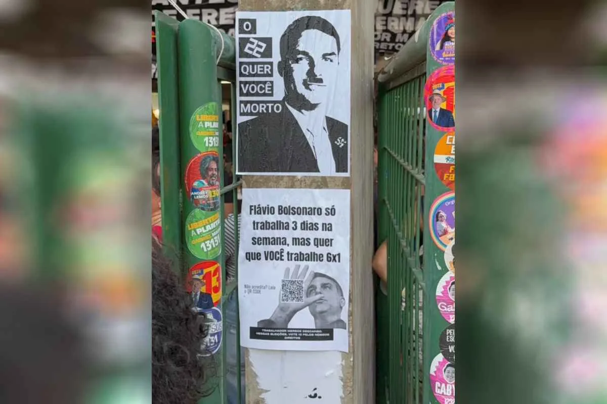 “22 quer você morto”: cartaz na UnB mostra Flávio de Hitler; MP é acionado