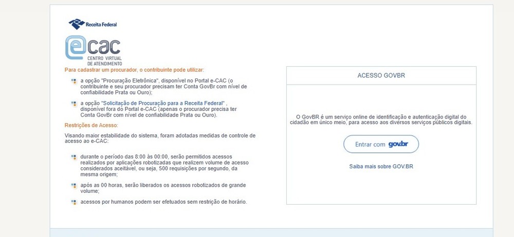 Acesse o Portal e-CAC e faça login com a conta gov.br — Foto: Diedrich Bader/TechTudo