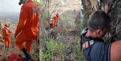 Turista ficou preso &agrave; beira de um precip&iacute;cio de 70 metros Foto: Divulga&ccedil;&atilde;o/Corpo de Bombeiros Militar do Tocantins
