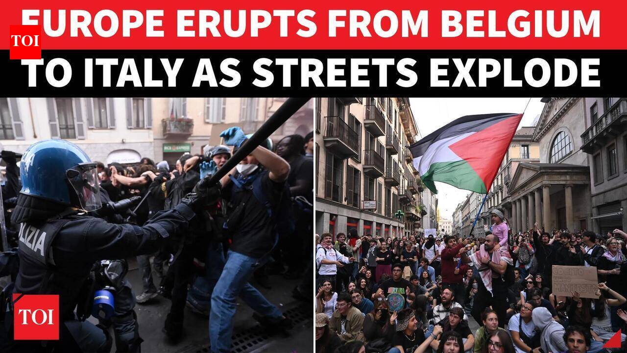 Protestas na Europa viram-se violentas: polícia bate e chuta manifestantes enquanto Bélgica e Itália testemunham confrontos ferozes