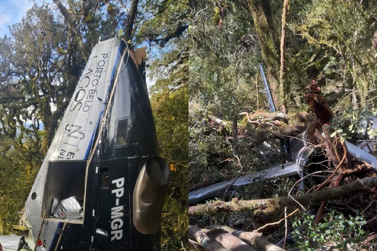 Motores do helicóptero que levava Rick são retirados; aeronave fica na mata